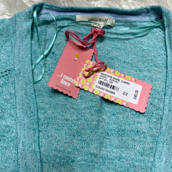 WHITE STUFF ANCHOR MARL WOMENS CARDIGAN AQUA GREEN SWEATER LINEN - Picture 4 of 5